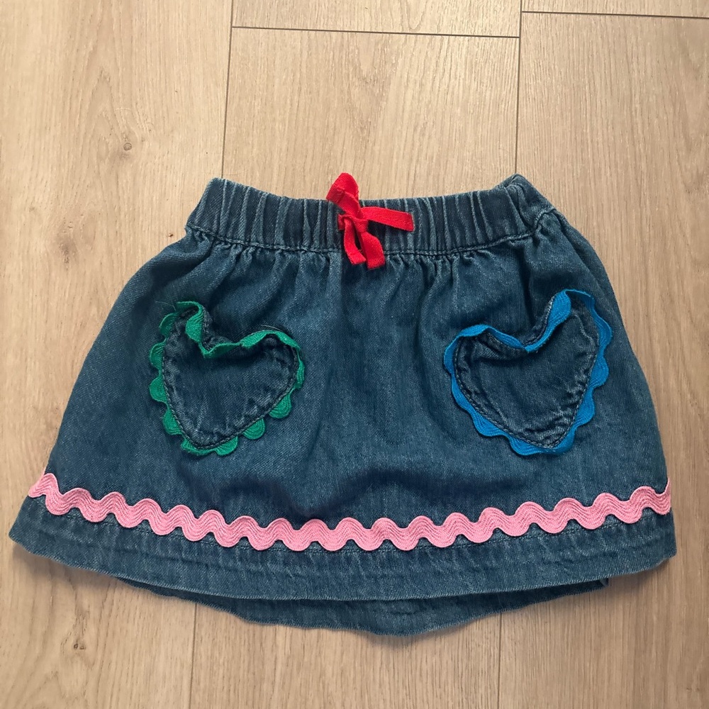 Mini Boden Denim Skirt with Heart Accents
